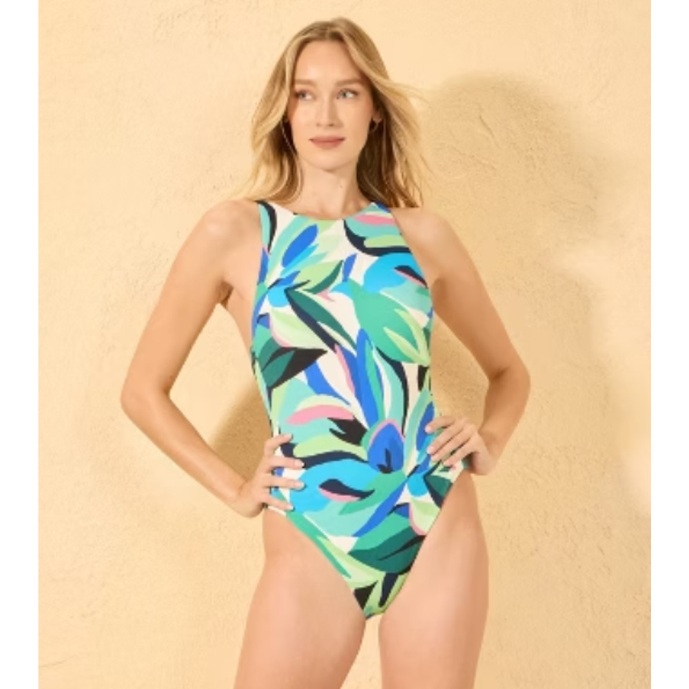 Women's Pique High Neck Full Coverage One Piece Swimsuit - Shade & Shore L 12-14